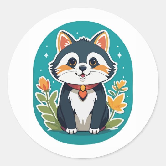 エンチャントキャットお洒落 – 猫イラストレーション ラウンドシール (正面)