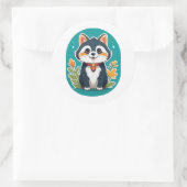 エンチャントキャットお洒落 – 猫イラストレーション ラウンドシール (バッグ)