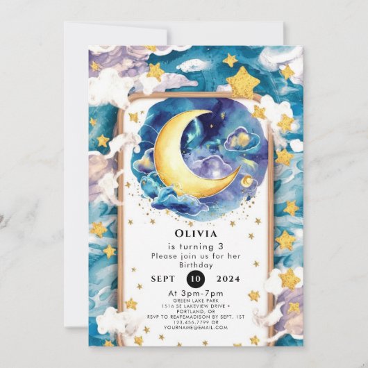 エンチャントキュートムーン誕生日 招待状 (正面)