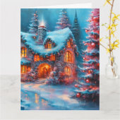 エンチャントクリスマスストーンコテージ カード (黄色い花)