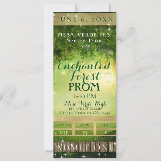 エンチャントグリーンフォレストプロムVIPパーティーチケット 招待状 (正面)