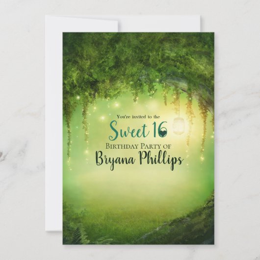 エンチャントグリーンフォレストランタンスウィート16パーティー 招待状 (正面)
