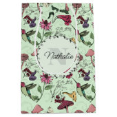 エンチャントグリーン春ガーデンハミングバードフローラ ミディアムペーパーバッグ (正面)