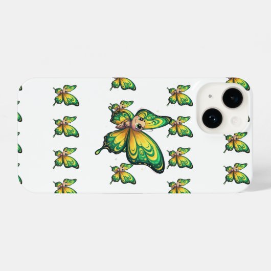 エンチャントグリーン&イエローバタフライケース iPhoneケース (裏面横)