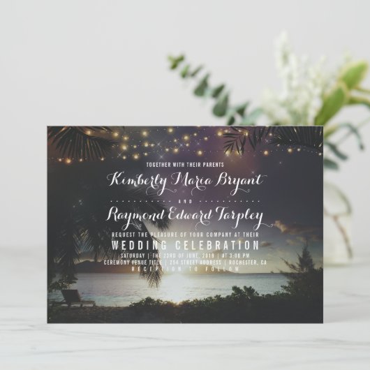 エンチャントサンセットビーチヴィンテージウェディング 招待状 (スタンド正面)