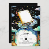 エンチャントシンプルされたライブラリのストーリーブック誕生日 招待状 (正面/裏面)