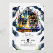 エンチャントシンプルド化学科学者誕生日 招待状 (正面/裏面)