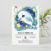エンチャントシンプルド水中ドルフィン誕生日 招待状 (スタンド正面)