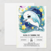 エンチャントシンプルド水中ドルフィン誕生日 招待状 (正面/裏面)