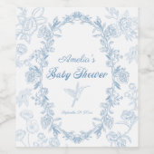 エンチャントスカイブルーオーバルフローラリースベビーシャワー ワインラベル (シングルラベル)