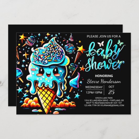エンチャントスクープのアイスクリームボーイ赤ちゃんシャワー 招待状 (正面/裏面)