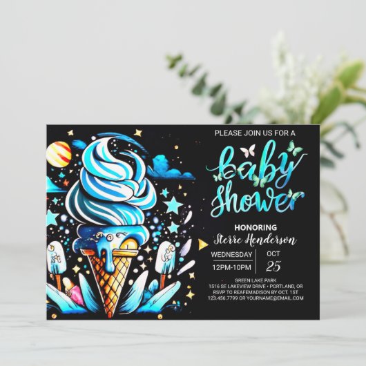 エンチャントスクープのアイスクリームボーイ赤ちゃんシャワー 招待状 (スタンド正面)