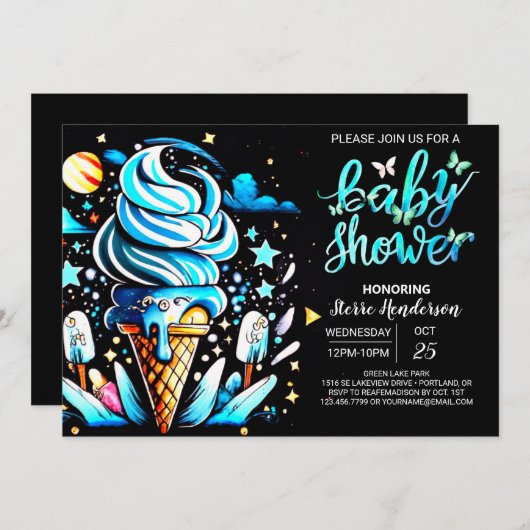 エンチャントスクープのアイスクリームボーイ赤ちゃんシャワー 招待状 (正面/裏面)