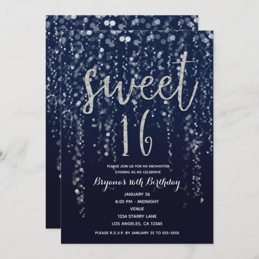 エンチャントスターライトシルバー&ブルースウィート16パーティー 招待状 (正面/裏面)