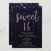 エンチャントスターライトパープル&金ゴールドスウィート16パーティー 招待状 (正面/裏面)