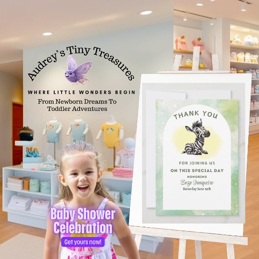 エンチャントゼブラベビーシャワーフラットサンキューカード サンキューカード