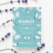 エンチャントティール（緑がかった色）ブルーバタフライガール誕生日 招待状