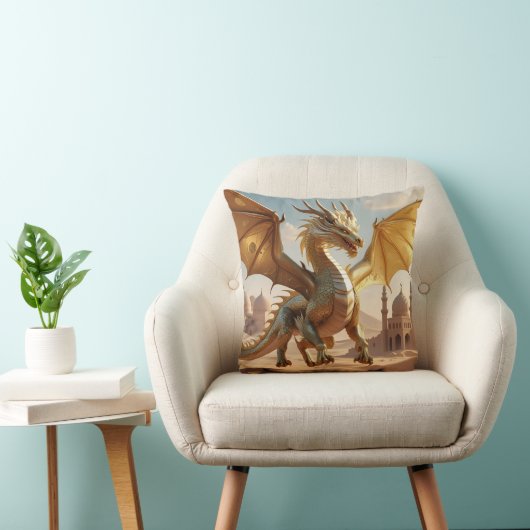 エンチャントデザートドラゴン – ファンタジー装飾用クッション クッション (椅子)