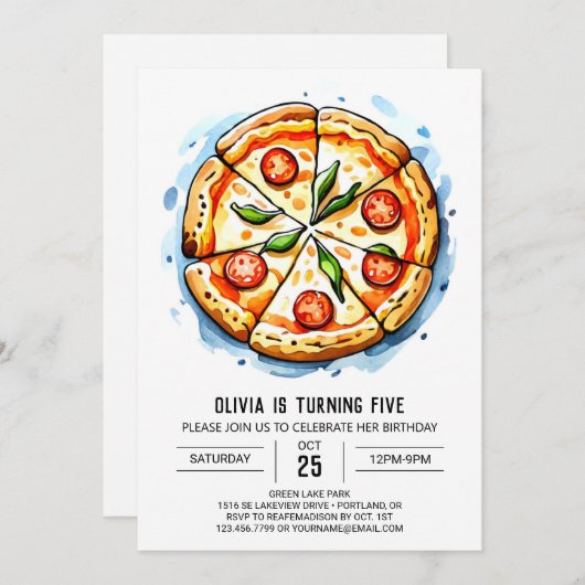 エンチャントデジタルピザ誕生日 招待状 (正面/裏面)