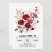 エンチャントドエレガントブルゴーニュフローラ誕生日 招待状 (正面/裏面)