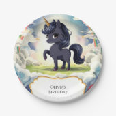 エンチャントハッピーブラックユニコーン誕生日 ペーパープレート (正面)