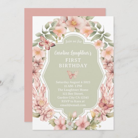 エンチャントバタフライガーデンアエージ誕生日 招待状 (正面/裏面)