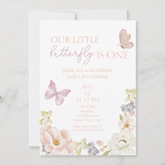 エンチャントバタフライガーデンファースト誕生日 招待状 (正面)
