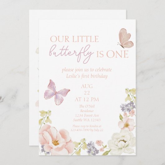エンチャントバタフライガーデンファースト誕生日 招待状 (正面/裏面)