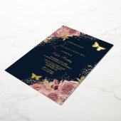 エンチャントバタフライキンセアニェラパーティーネイビーゴールデン 箔招待状 (回転した状態)