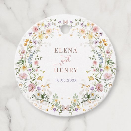 エンチャントパステルワイルドフラワー庭園の結婚式 フェイバータグ (正面)