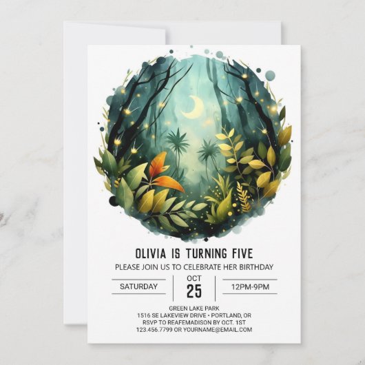 エンチャントパステル自然ウッドランド誕生日 招待状 (正面)