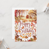 エンチャントパンプキンオータム秋ハッピーバースデー カード (正面/裏面インサイチュ)