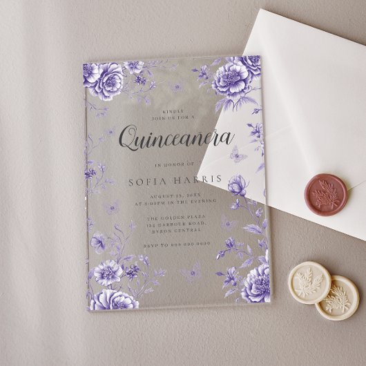 エンチャントパープルフローラキンセアニェラ15誕生日 アクリル招待状