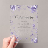 エンチャントパープルフローラキンセアニェラ15誕生日 アクリル招待状 (インサイチュ (ポータブル))
