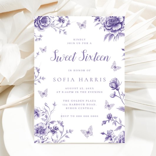 エンチャントパープルフローラスウィート16パーティー 招待状