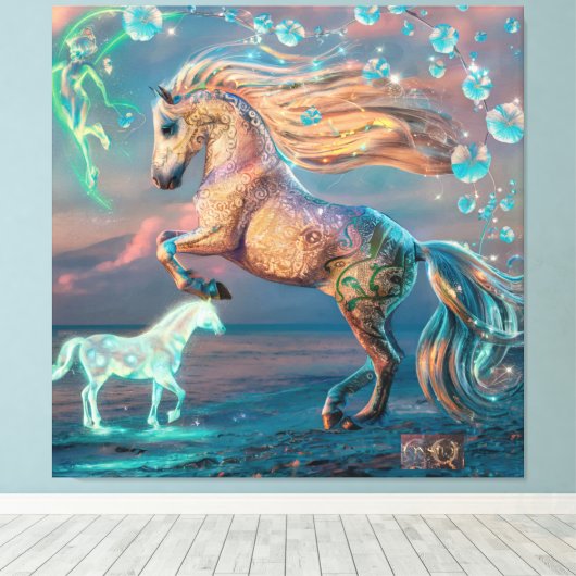 エンチャントビーチウマズキャンバスアート キャンバスプリント (インサイチュ (ウッドフロア))