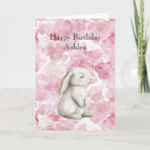 エンチャントピンクフローラかわいいバニー誕生日 カード (正面)