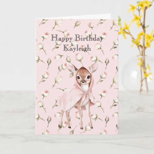 エンチャントピンクローズフローラスイートディアー誕生日 カード (黄色い花)