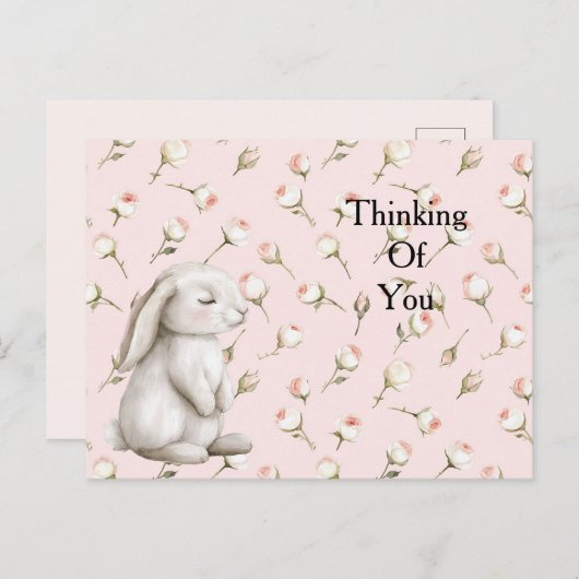 エンチャントピンクローズフローラ考えバニーの ポストカード (正面/裏面)