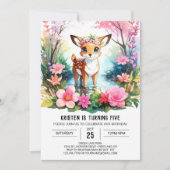 エンチャントファウンウォーターカラーウッドランドガール誕生日 招待状 (正面)