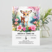エンチャントファウンウォーターカラーウッドランドガール誕生日 招待状 (スタンド正面)