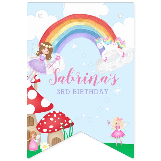 エンチャントフェアリーガーデンハッピーバースデー バンティングフラッグ (第1の旗)