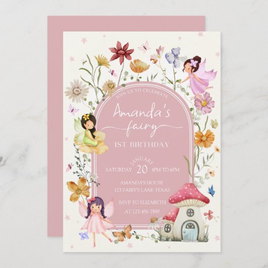 エンチャントフェアリーガーリーガーデンフローラ1st誕生日 招待状 (正面/裏面)
