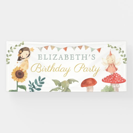 エンチャントフェアリー誕生日マッシュルームウッドランド 横断幕 (横)