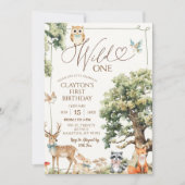 エンチャントフォレストアニマルワイルドワン誕生日 招待状 (正面)