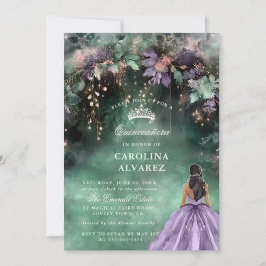 エンチャントフォレストアーチ金ゴールドラベンダーキンセアニェラ 招待状 (正面)