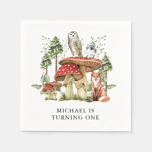 エンチャントフォレストウッドランズボーイファースト誕生日 スタンダードカクテルナプキン (正面)