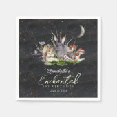 エンチャントフォレストウッドランドアニマルズ誕生日 スタンダードカクテルナプキン (正面)