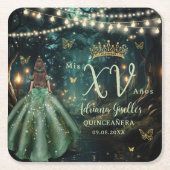 エンチャントフォレストエメラルドグリーンドレスキンセアニラ スクエアペーパーコースター (正面)