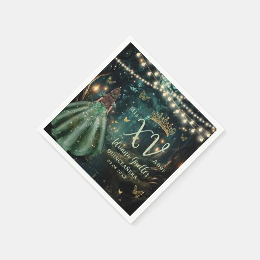 エンチャントフォレストエメラルドグリーンドレスキンセアニラ スタンダードカクテルナプキン (角)